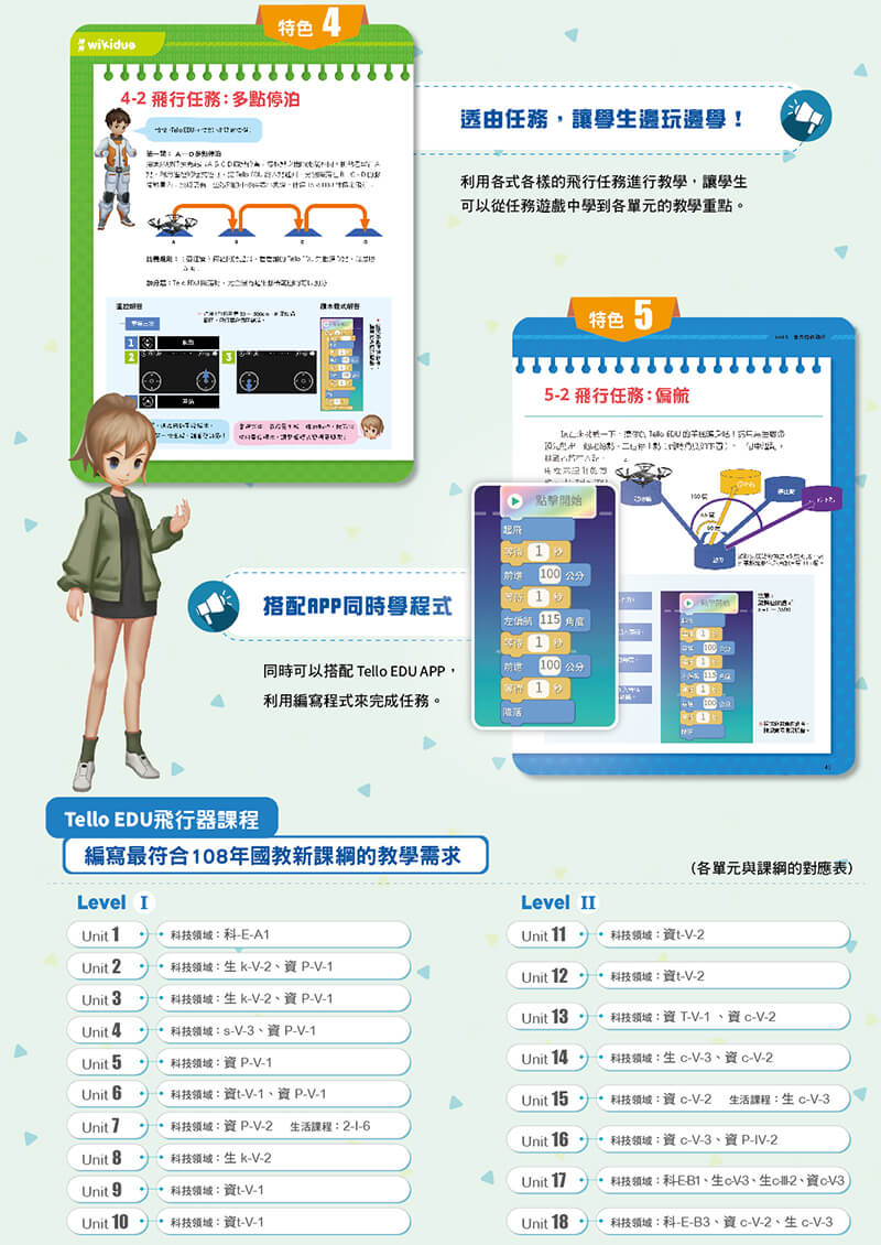 緯育wikidue教材-Tello EDU 教材套包(含APP一年帳號+上下冊教材)｜ 先創國際