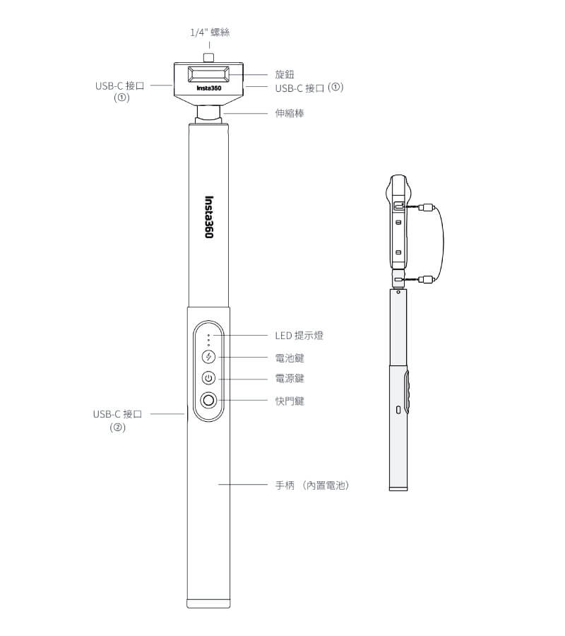 Insta360 充電遙控隱形自拍桿
